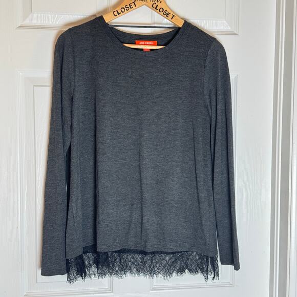 Joe Fresh Heather Gray Lace Long Sleeve Top Size Large - Gothcore Style - Picture 5 of 7